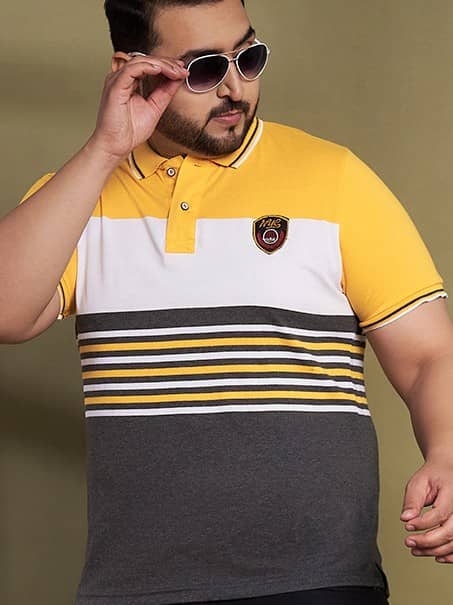 AUSTIVO Men Cotton Blend Regular Fit Striped Polo T Shirt ( Navy )