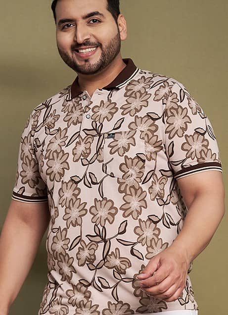 AUSTIVO Men Cotton Blend Regular Fit Printed Polo T Shirt ( Brown )