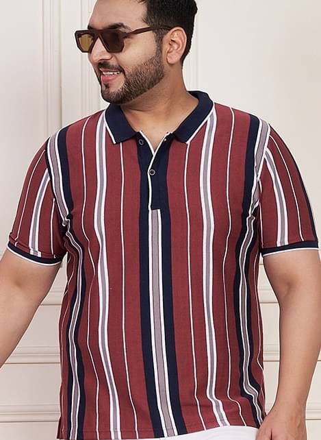 AUSTIVO Men Cotton Blend Regular Fit Striped Polo T Shirt ( Maroon ) AUSTIVO Men Cotton Blend Regular Fit Striped Polo T Shirt ( Maroon )