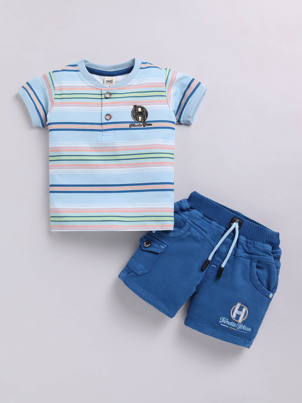BISKID Pack of 1 Baby Boys Cotton Blend T-shirt & Shorts ( Light Blue ) BISKID Pack of 1 Baby Boys Cotton Blend T-shirt & Shorts ( Light Blue )