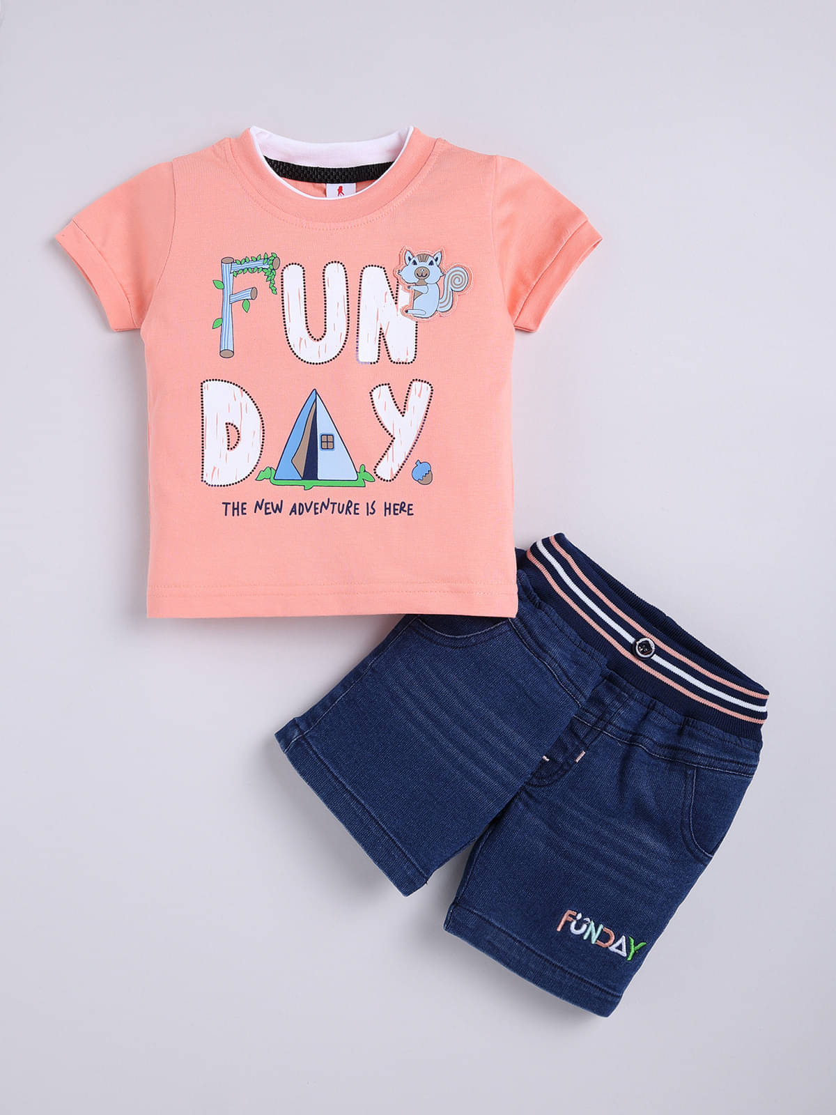     			BISKID Pack of 1 Baby Boys Cotton T-shirt & Shorts ( Coral )
