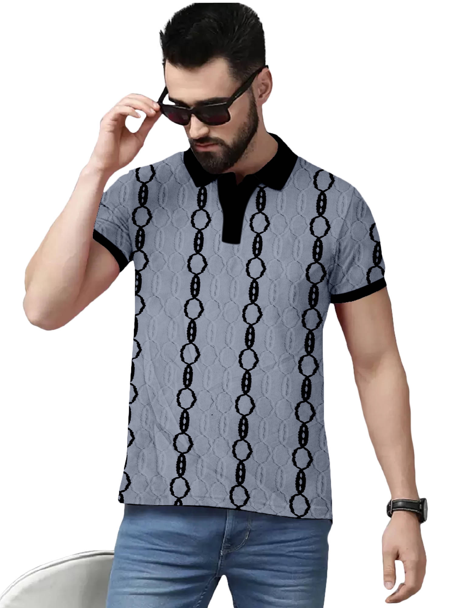     			FTX Men Lycra Regular Fit Self Design Polo T Shirt ( Light Grey )