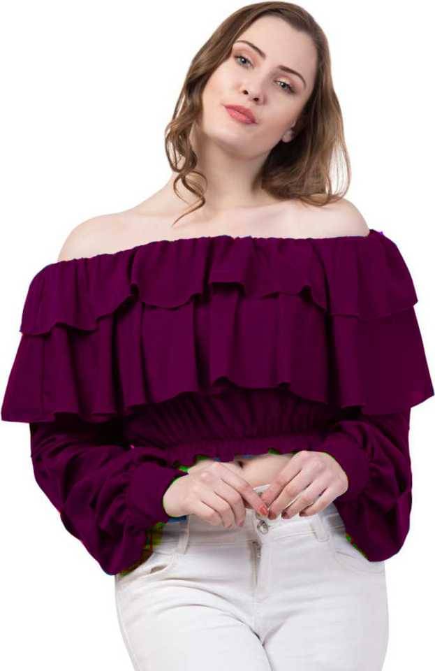 Fasanger Women's Crepe Crop Top ( Purple ) Fasanger Women's Crepe Crop Top ( Purple )