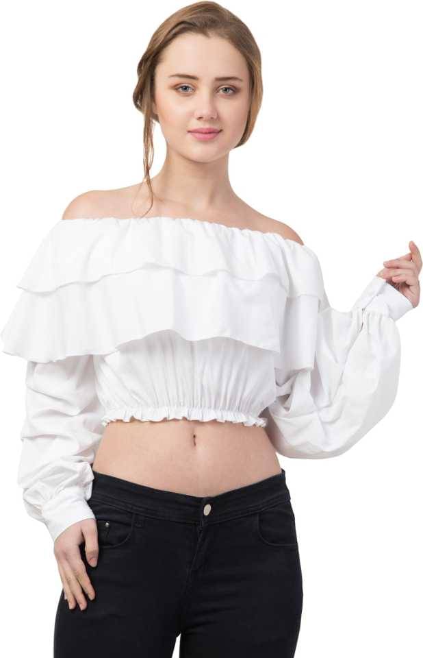 Fasanger Women's Crepe Crop Top ( White ) Fasanger Women's Crepe Crop Top ( White )