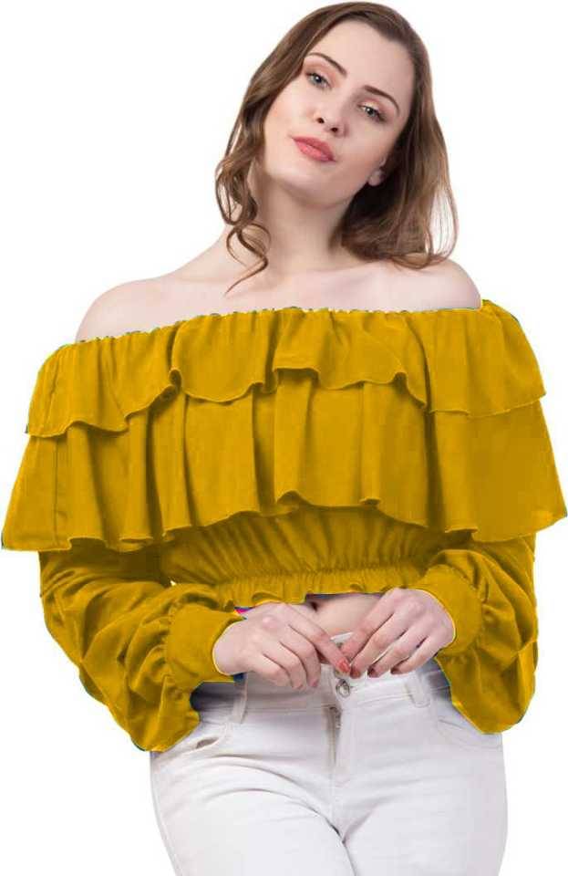 Fasanger Women's Crepe Crop Top ( Mustard )     			Fasanger Women's Crepe Crop Top ( Mustard )