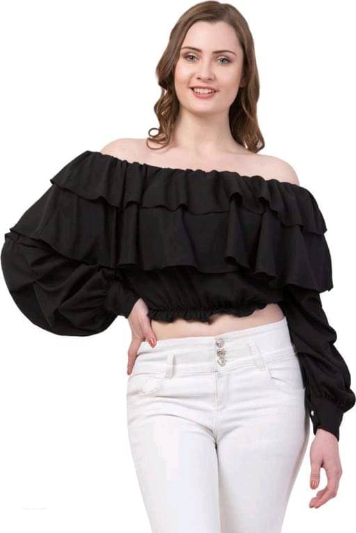     			Fasanger Women's Crepe Crop Top ( Black )