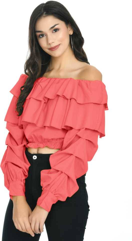     			Fasanger Women's Crepe Crop Top ( Peach )