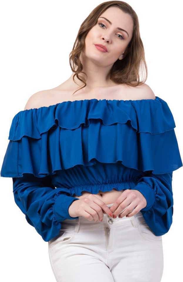 Fasanger Women's Crepe Crop Top ( Blue )     			Fasanger Women's Crepe Crop Top ( Blue )