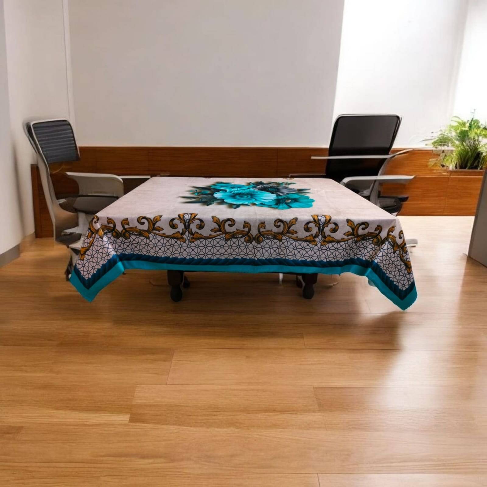 GHARKEY Self Design Cotton Blend 2 Seater Rectangle Table Cover & Table Mats ( 152 x 101 ) cm Pack of 1 Blue GHARKEY Self Design Cotton Blend 2 Seater Rectangle Table Cover & Table Mats ( 152 x 101 ) cm Pack of 1 Blue