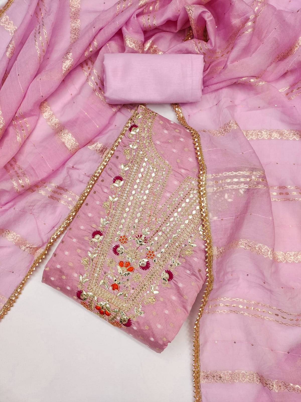 HL SILKMILLS Women Chanderi Unstitched Dress Material ( Pink ) HL SILKMILLS Women Chanderi Unstitched Dress Material ( Pink )