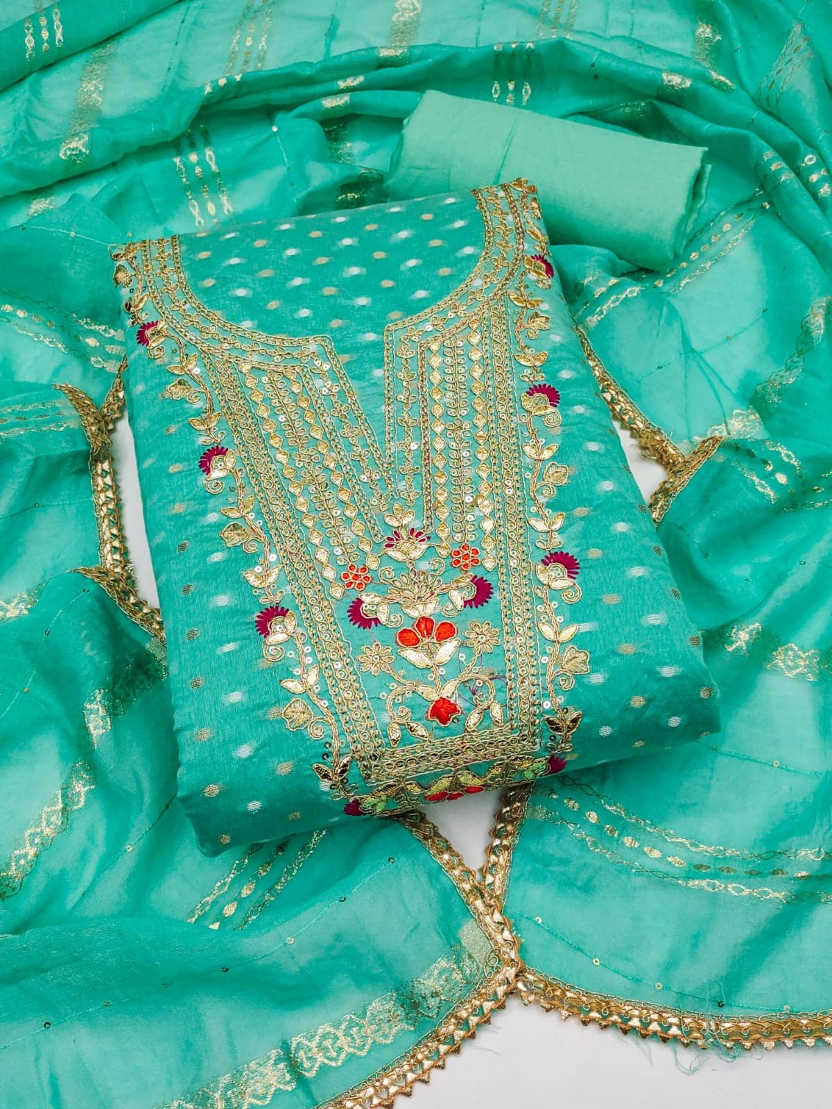 HL SILKMILLS Women Chanderi Unstitched Dress Material ( Sea Green ) - Unstitched Fabrics | Buy online on ZillyBuy