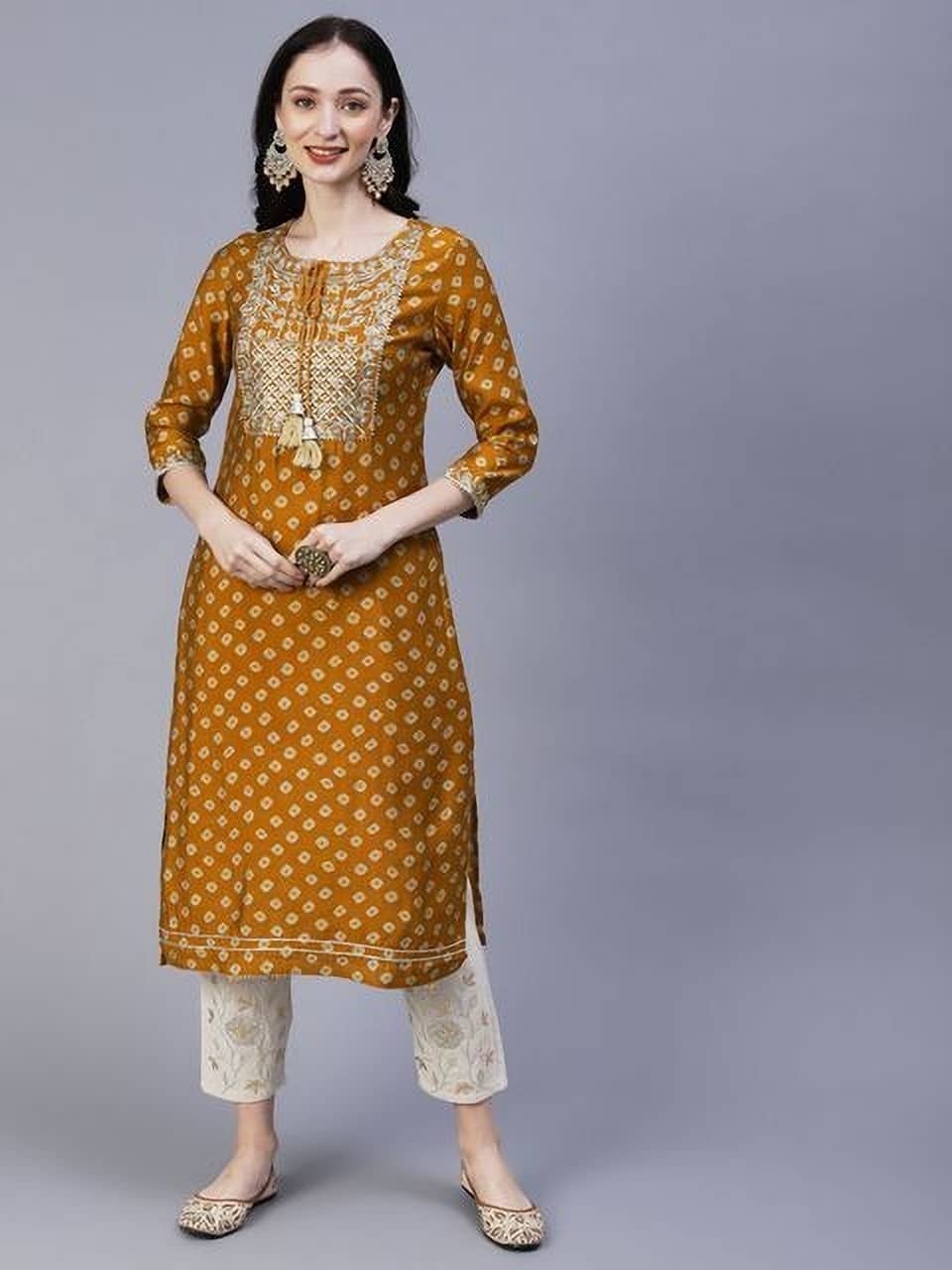 Kapadia Women's Rayon Embellished Straight Kurti - ( Orange ) - Kurtis, Tunics | Buy online on ZillyBuy
