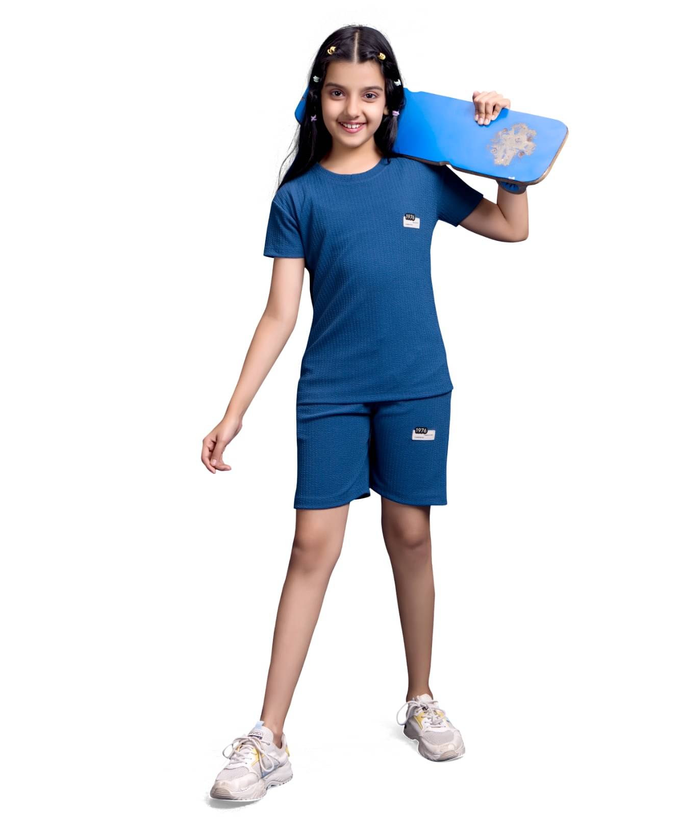     			Little Funky Pack of 1 Girls Cotton Blend T-shirt & Shorts ( Blue )