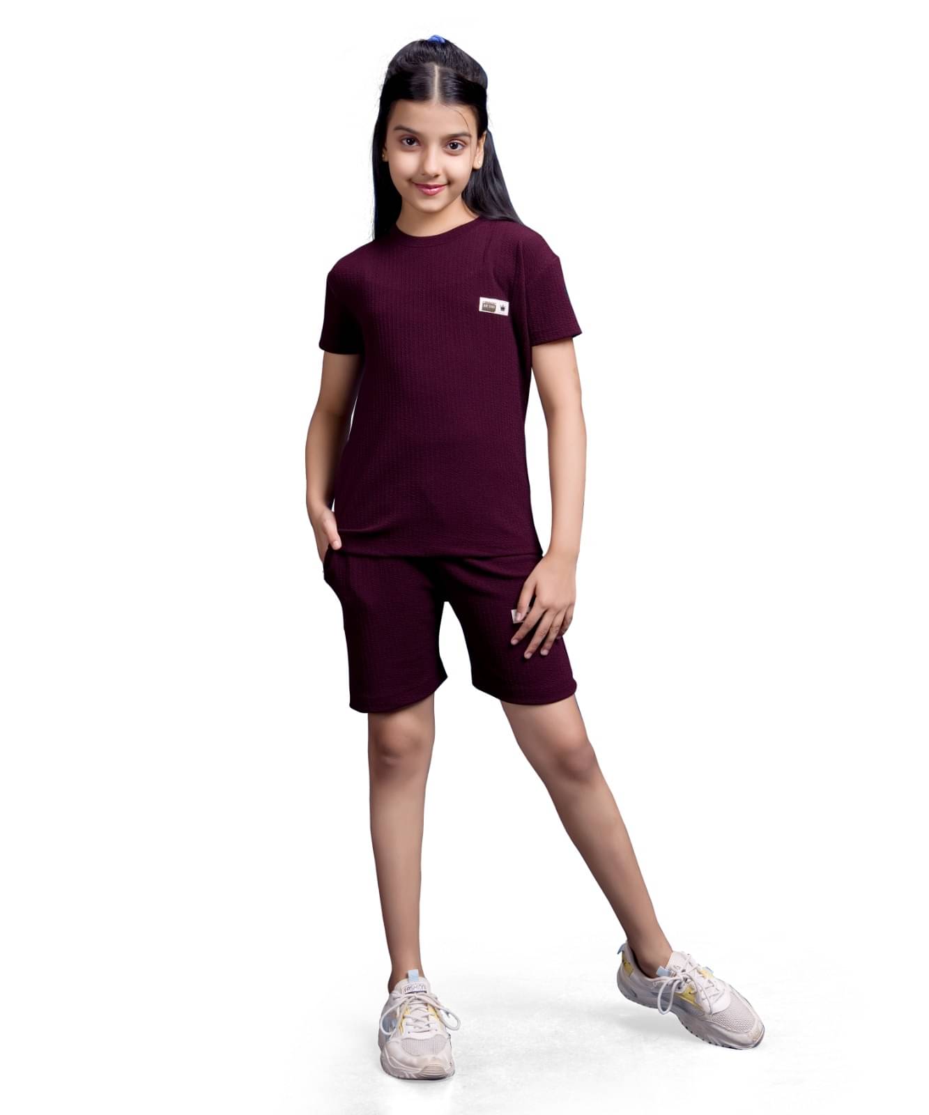     			Little Funky Pack of 1 Girls Cotton Blend T-shirt & Shorts ( Maroon )