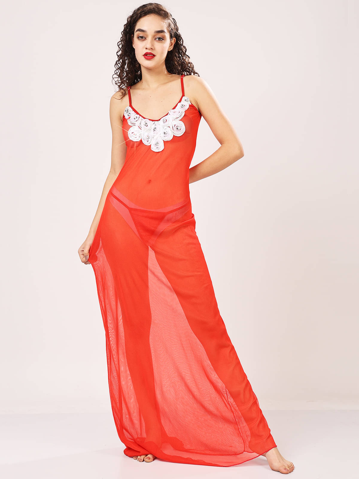     			Lola Dola Red Net Women's Nightwear Baby Doll Dresses With Panty ( Pack of 1 )