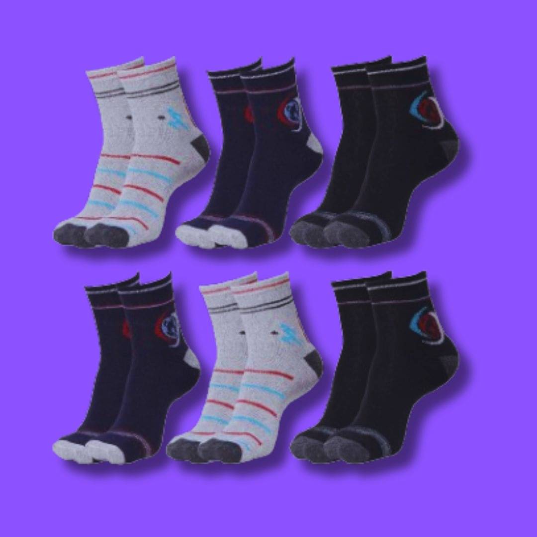 MJE Pack of 6 Men's Cotton Blend Ankle Length Socks ( Multicolor )     			MJE Pack of 6 Men's Cotton Blend Ankle Length Socks ( Multicolor )