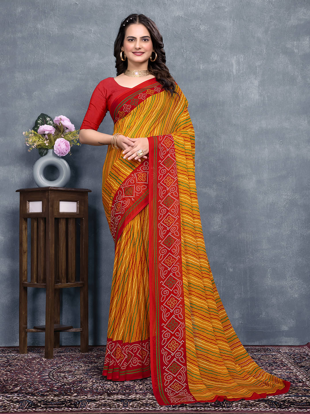 Maayro Georgette Printed Saree With Unstitched Blouse Piece ( Red ) Maayro Georgette Printed Saree With Unstitched Blouse Piece ( Red )