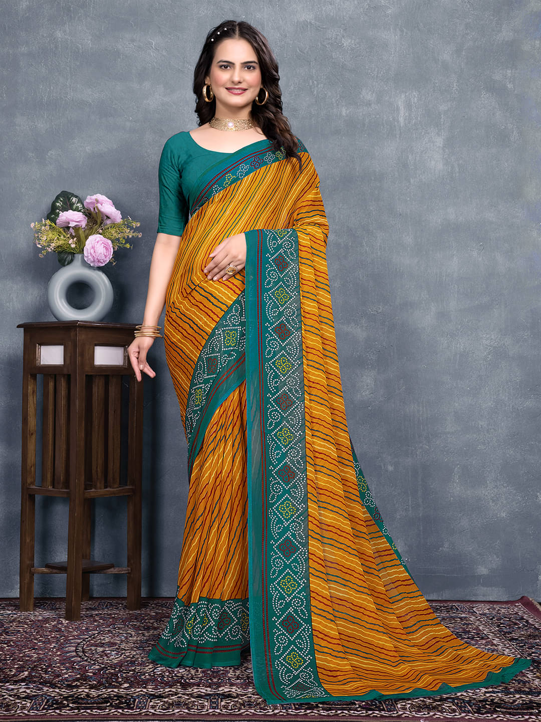 Maayro Georgette Printed Saree With Unstitched Blouse Piece ( Rama ) Maayro Georgette Printed Saree With Unstitched Blouse Piece ( Rama )