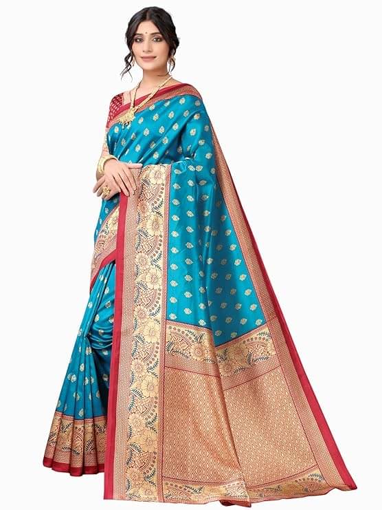     			Maayro Mysore Silk Printed Saree With Unstitched Blouse Piece ( Rama )