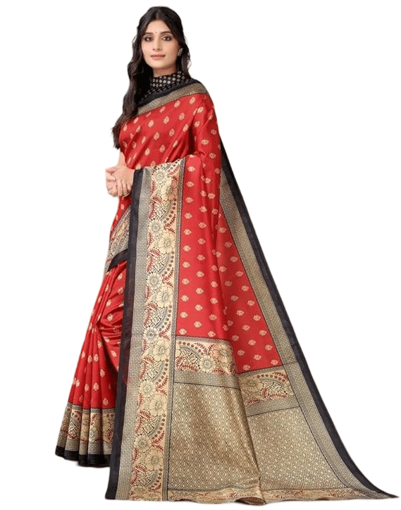     			Maayro Mysore Silk Printed Saree With Unstitched Blouse Piece ( Red )