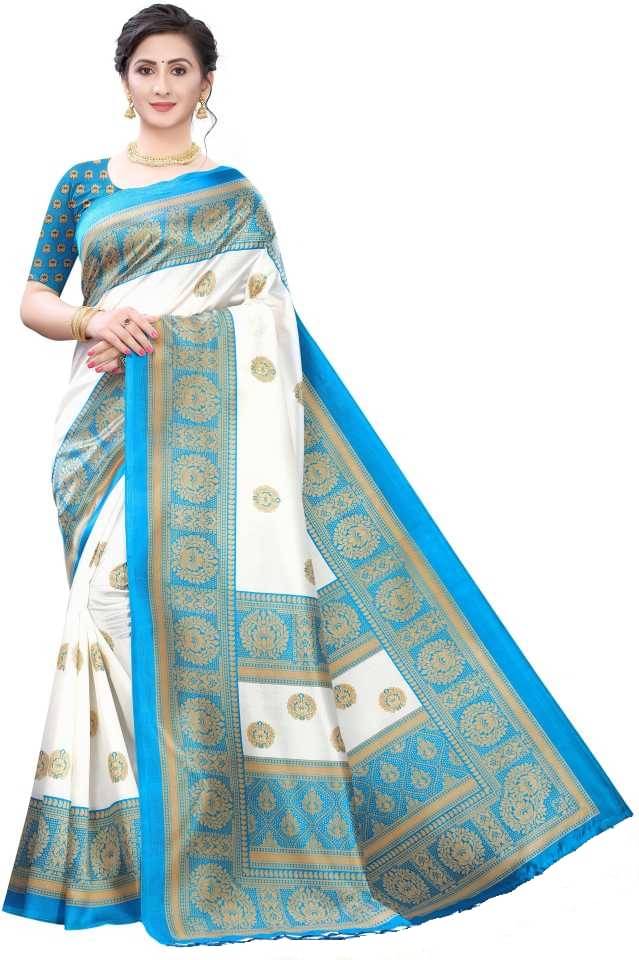 Maayro Mysore Silk Printed Saree With Unstitched Blouse Piece ( Blue ) Maayro Mysore Silk Printed Saree With Unstitched Blouse Piece ( Blue )