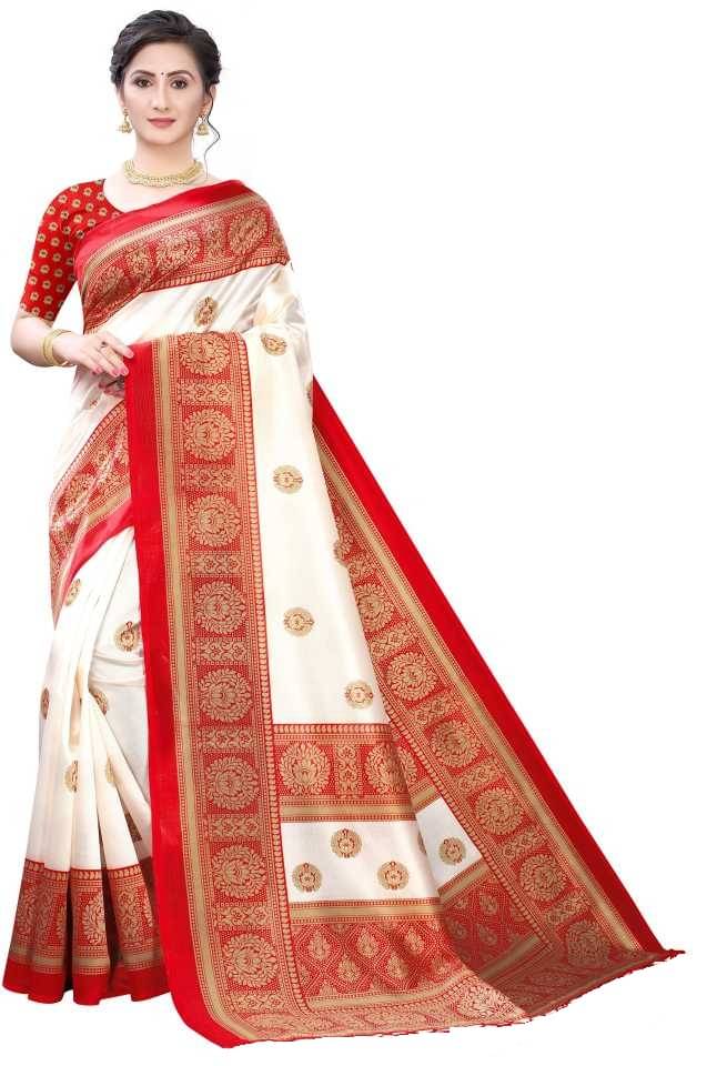     			Maayro Mysore Silk Printed Saree With Unstitched Blouse Piece ( Red )