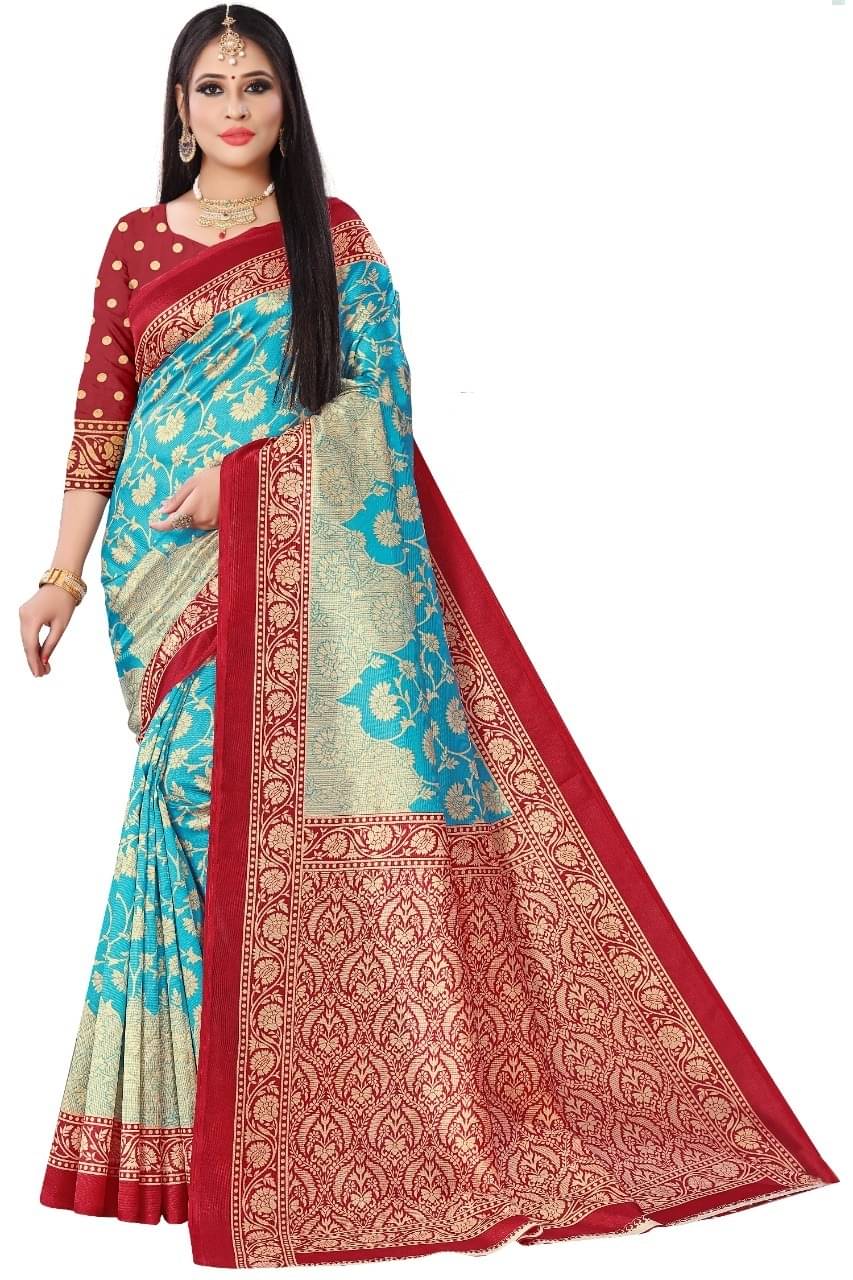     			Maayro Mysore Silk Printed Saree With Unstitched Blouse Piece ( Rama )