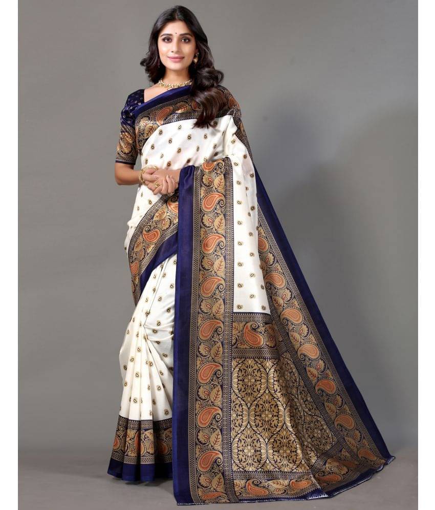 Maayro Mysore Silk Printed Saree With Unstitched Blouse Piece ( Navy Blue ) Maayro Mysore Silk Printed Saree With Unstitched Blouse Piece ( Navy Blue )