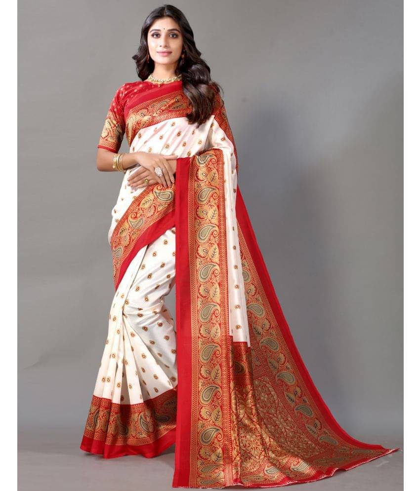     			Maayro Mysore Silk Printed Saree With Unstitched Blouse Piece ( Red )