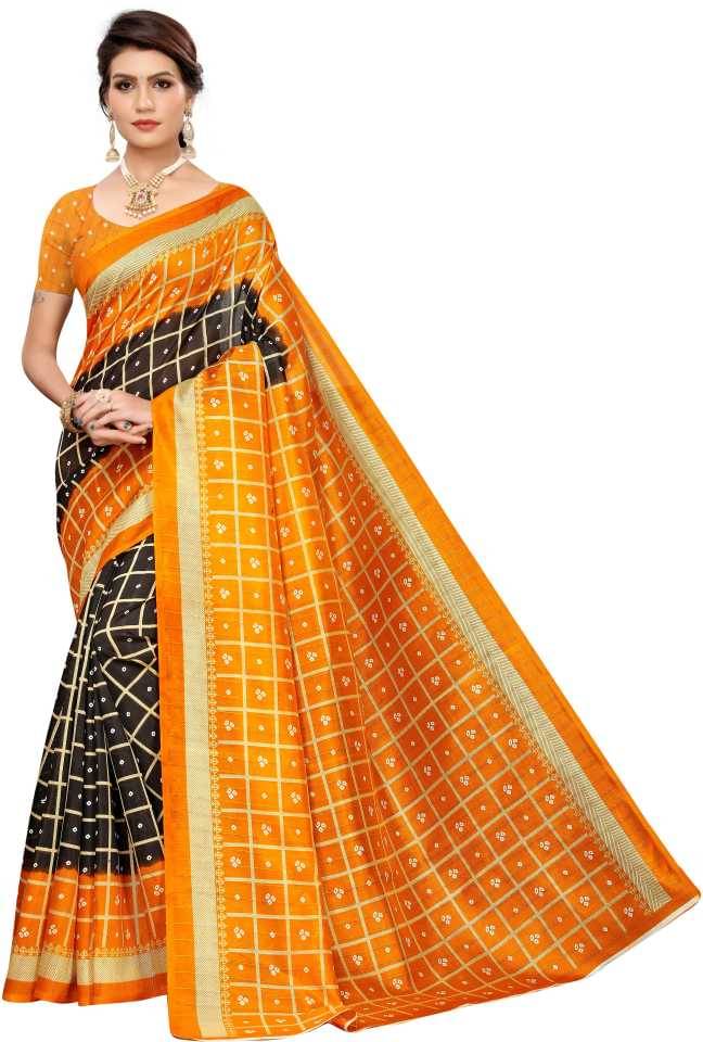     			Maayro Mysore Silk Printed Saree With Unstitched Blouse Piece ( Coffee )