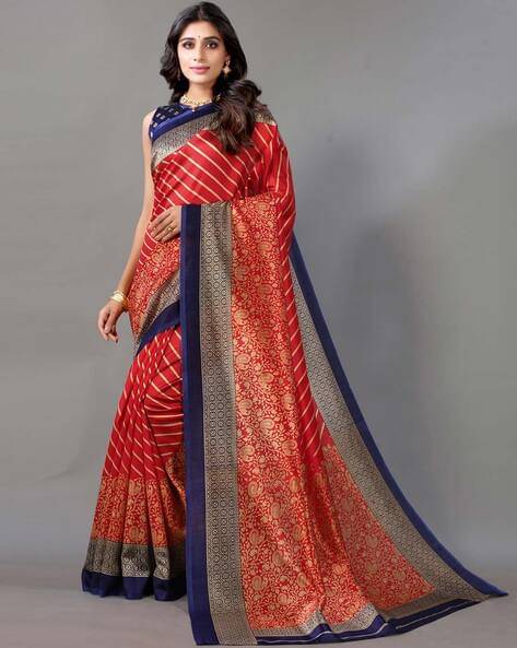     			Maayro Mysore Silk Printed Saree With Unstitched Blouse Piece ( Red )