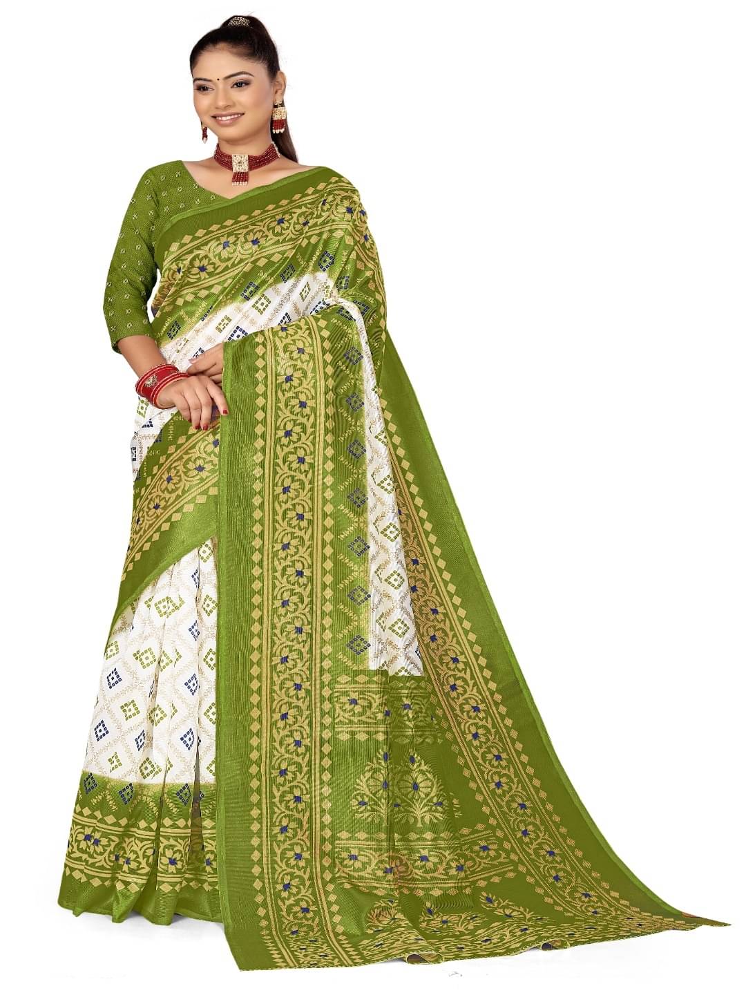     			Maayro Mysore Silk Printed Saree With Unstitched Blouse Piece ( Light Green )