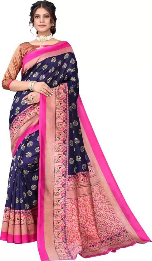 Maayro Mysore Silk Printed Saree With Unstitched Blouse Piece ( Navy Blue ) Maayro Mysore Silk Printed Saree With Unstitched Blouse Piece ( Navy Blue )