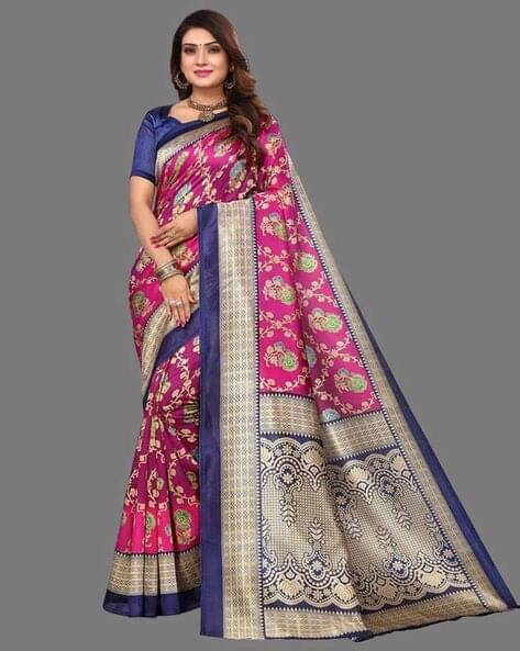 Maayro Mysore Silk Printed Saree With Unstitched Blouse Piece ( Purple ) Maayro Mysore Silk Printed Saree With Unstitched Blouse Piece ( Purple )