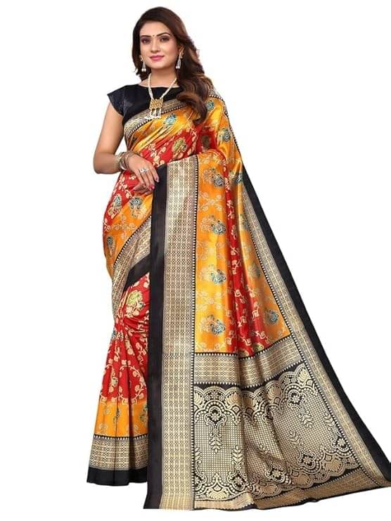     			Maayro Mysore Silk Printed Saree With Unstitched Blouse Piece ( Yellow1 )