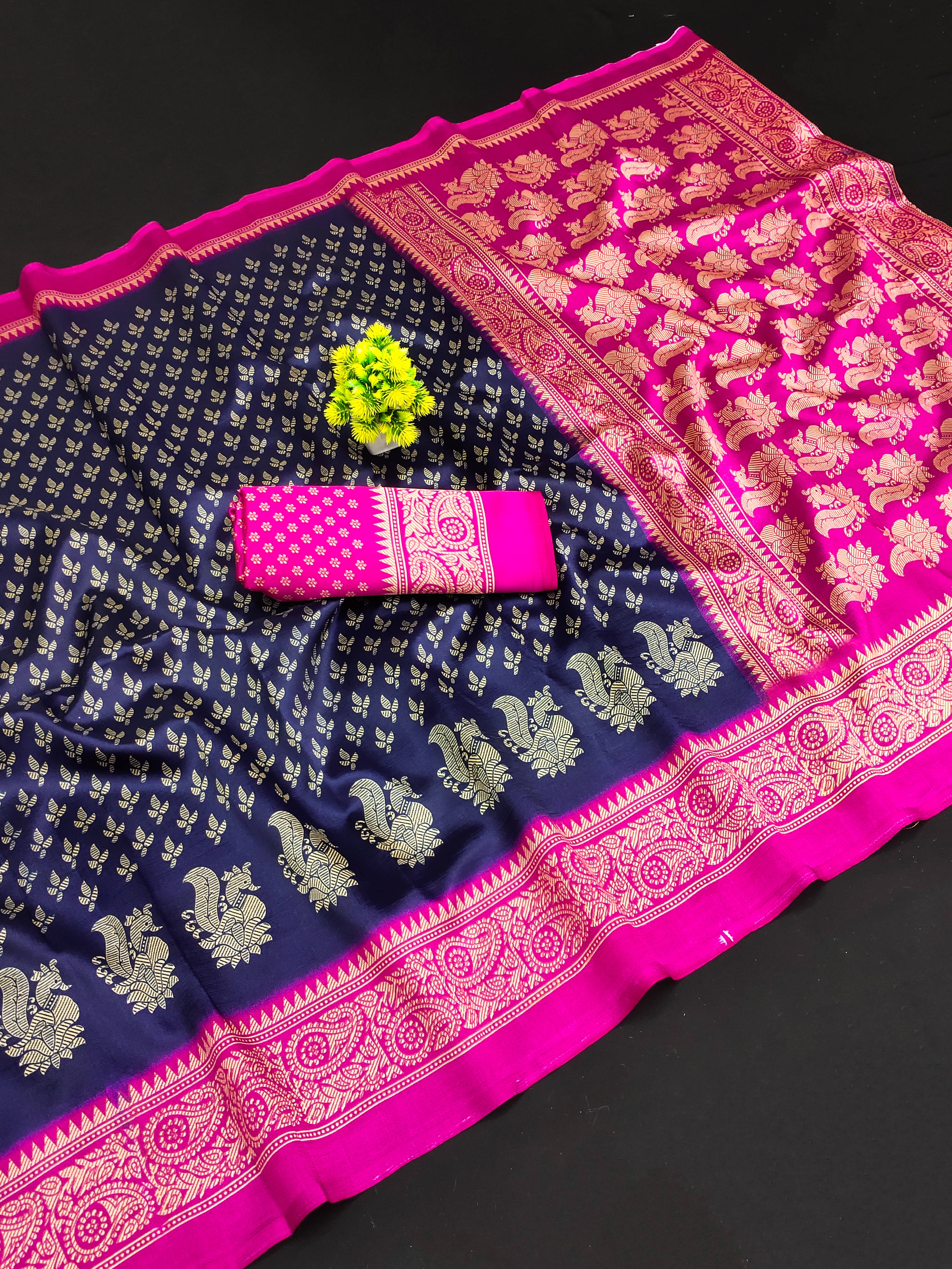 Maayro Mysore Silk Printed Saree With Unstitched Blouse Piece ( Navy Blue ) Maayro Mysore Silk Printed Saree With Unstitched Blouse Piece ( Navy Blue )