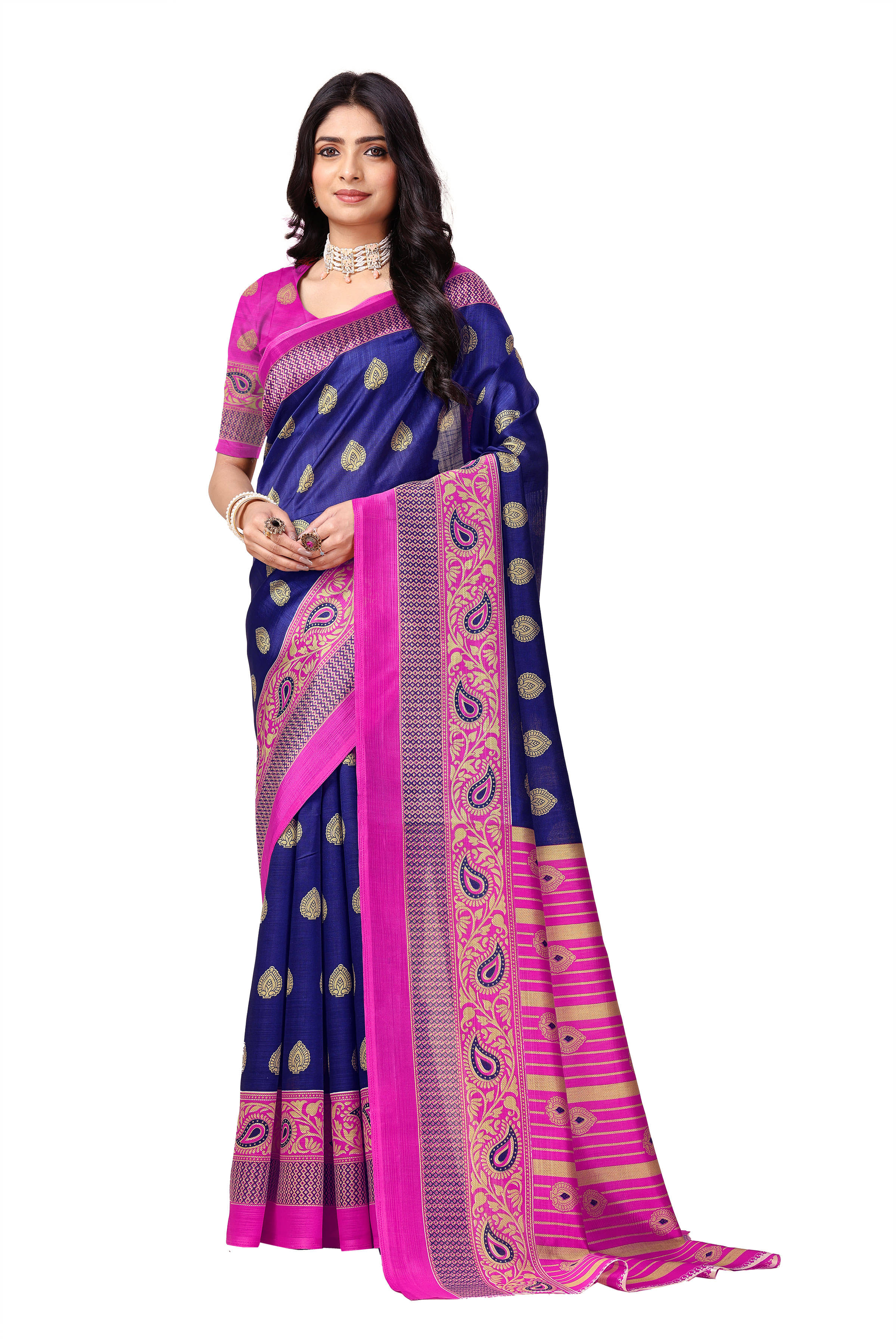 Maayro Mysore Silk Printed Saree With Unstitched Blouse Piece ( Navy Blue ) Maayro Mysore Silk Printed Saree With Unstitched Blouse Piece ( Navy Blue )