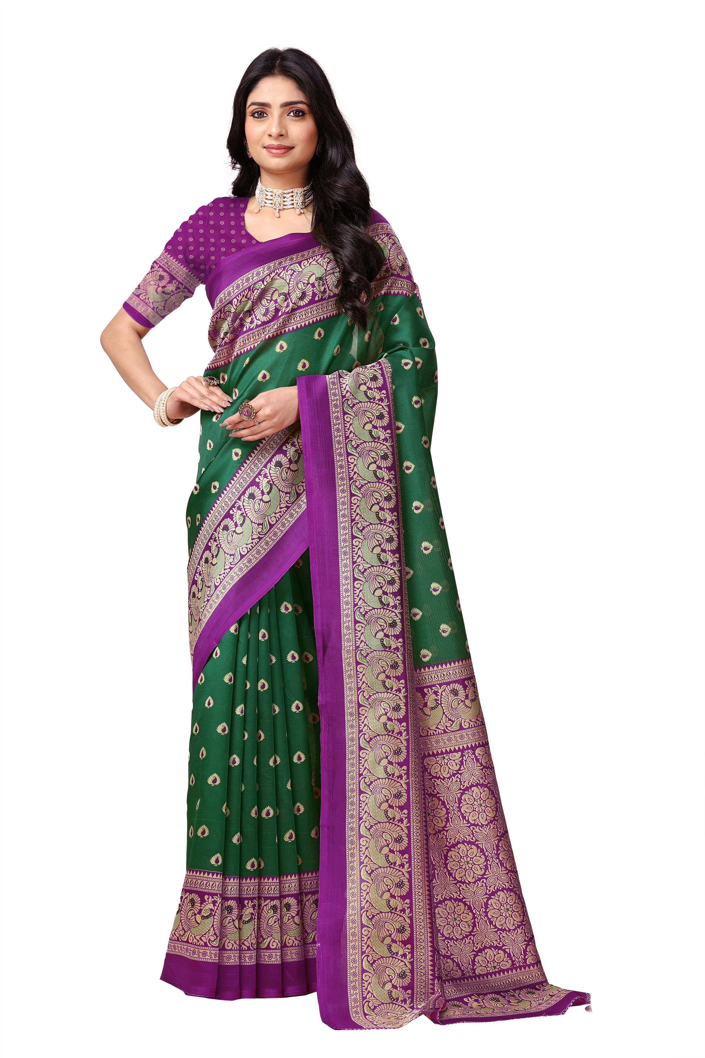 Maayro Mysore Silk Printed Saree With Unstitched Blouse Piece ( Green ) Maayro Mysore Silk Printed Saree With Unstitched Blouse Piece ( Green )