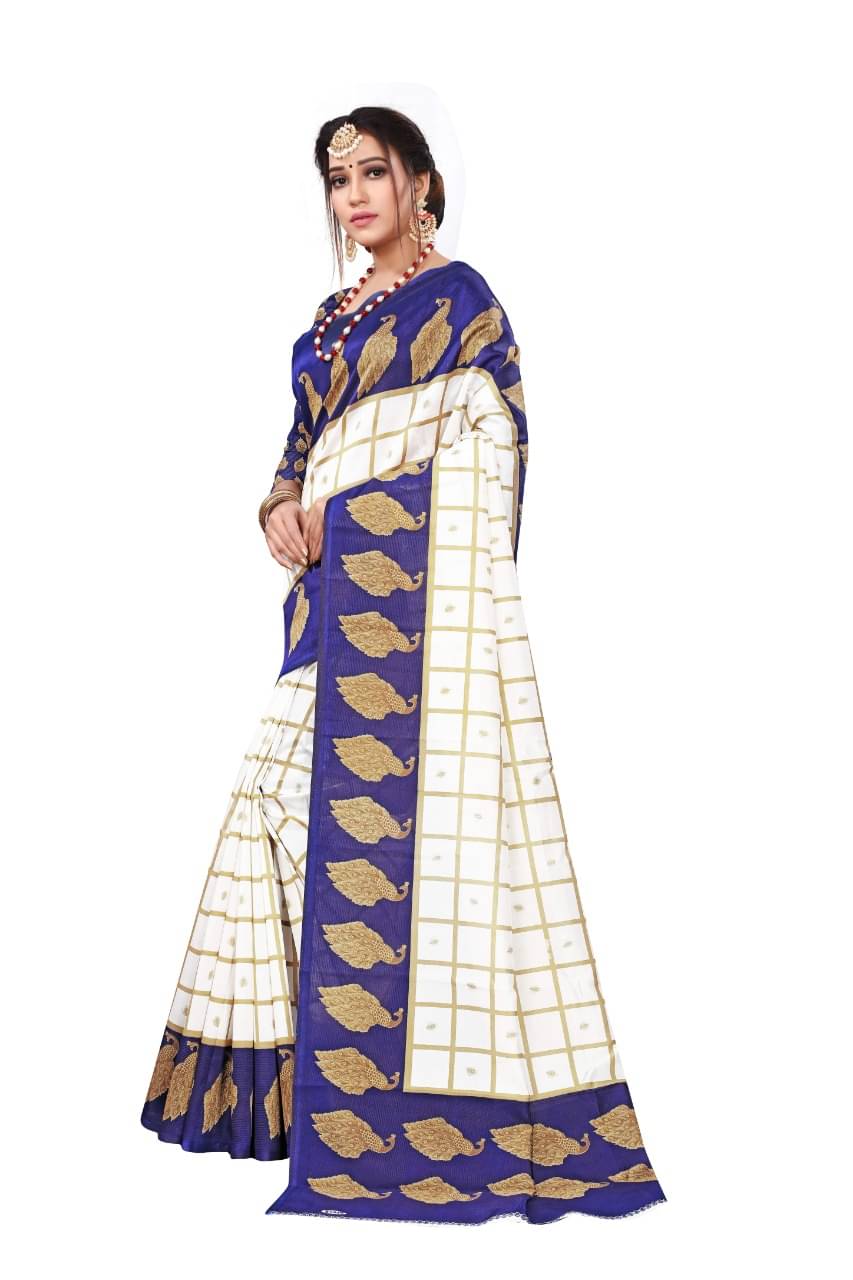 Maayro Mysore Silk Printed Saree With Unstitched Blouse Piece ( Navy Blue ) Maayro Mysore Silk Printed Saree With Unstitched Blouse Piece ( Navy Blue )