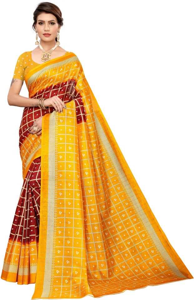     			Maayro Mysore Silk Printed Saree With Unstitched Blouse Piece ( Yellow1 )