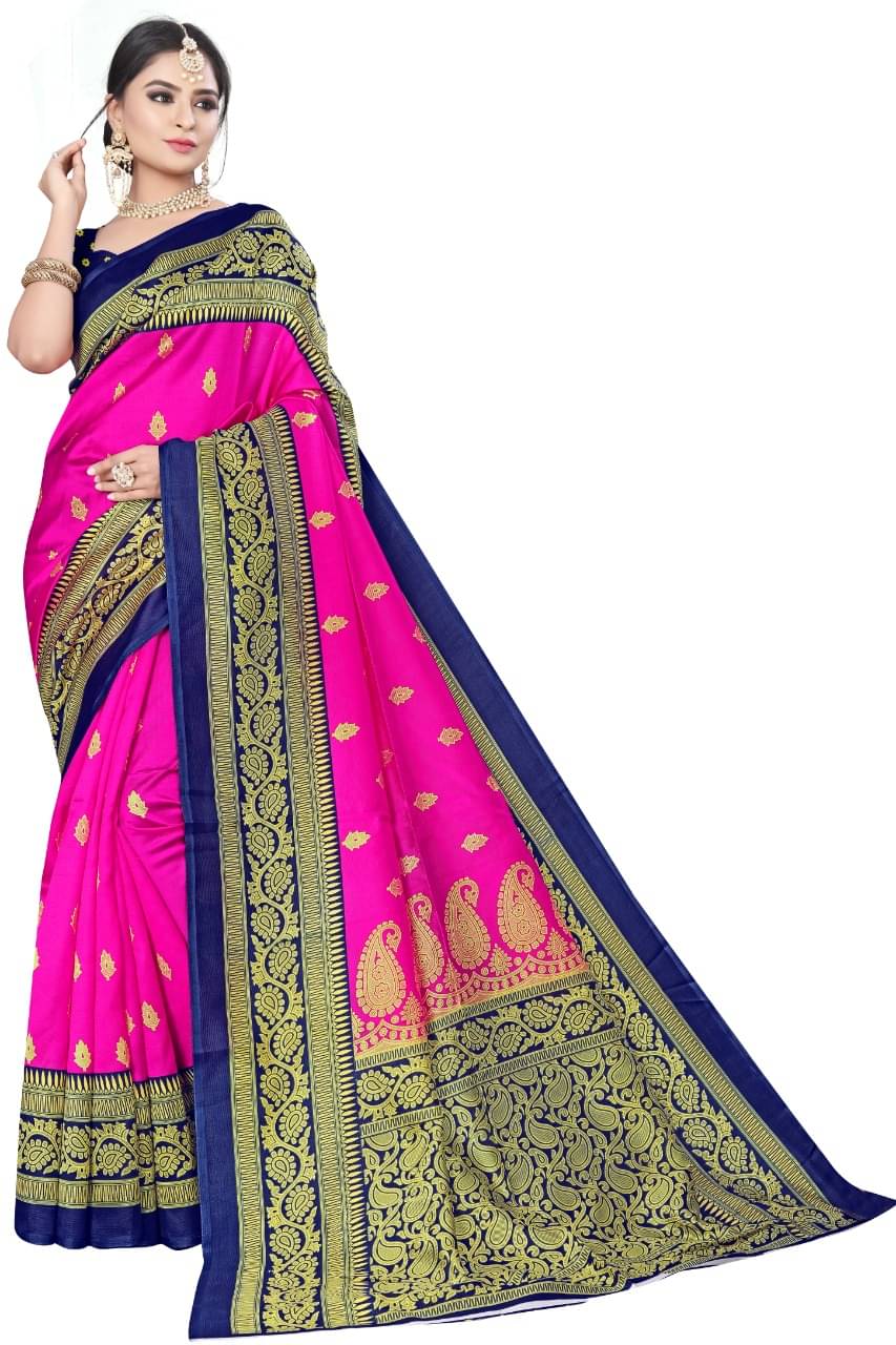 Maayro Mysore Silk Printed Saree With Unstitched Blouse Piece ( Pink ) Maayro Mysore Silk Printed Saree With Unstitched Blouse Piece ( Pink )