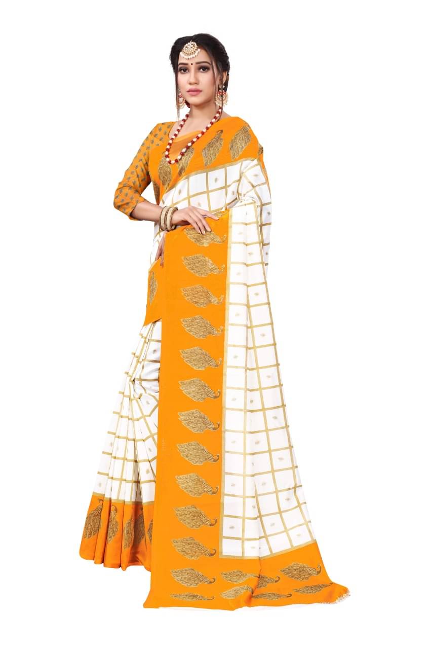     			Maayro Mysore Silk Printed Saree With Unstitched Blouse Piece ( Yellow )