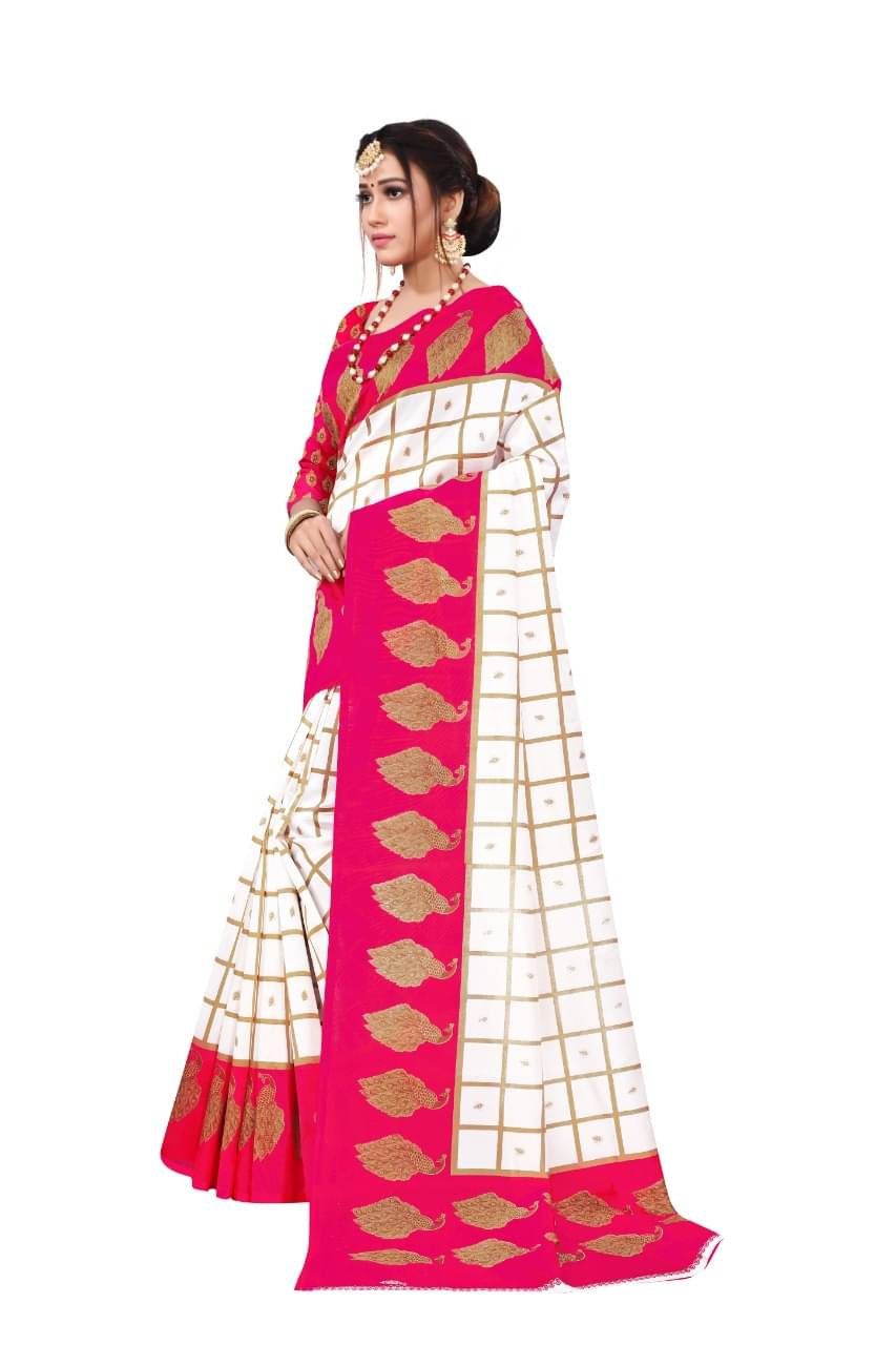 Maayro Mysore Silk Printed Saree With Unstitched Blouse Piece ( Rani ) Maayro Mysore Silk Printed Saree With Unstitched Blouse Piece ( Rani )