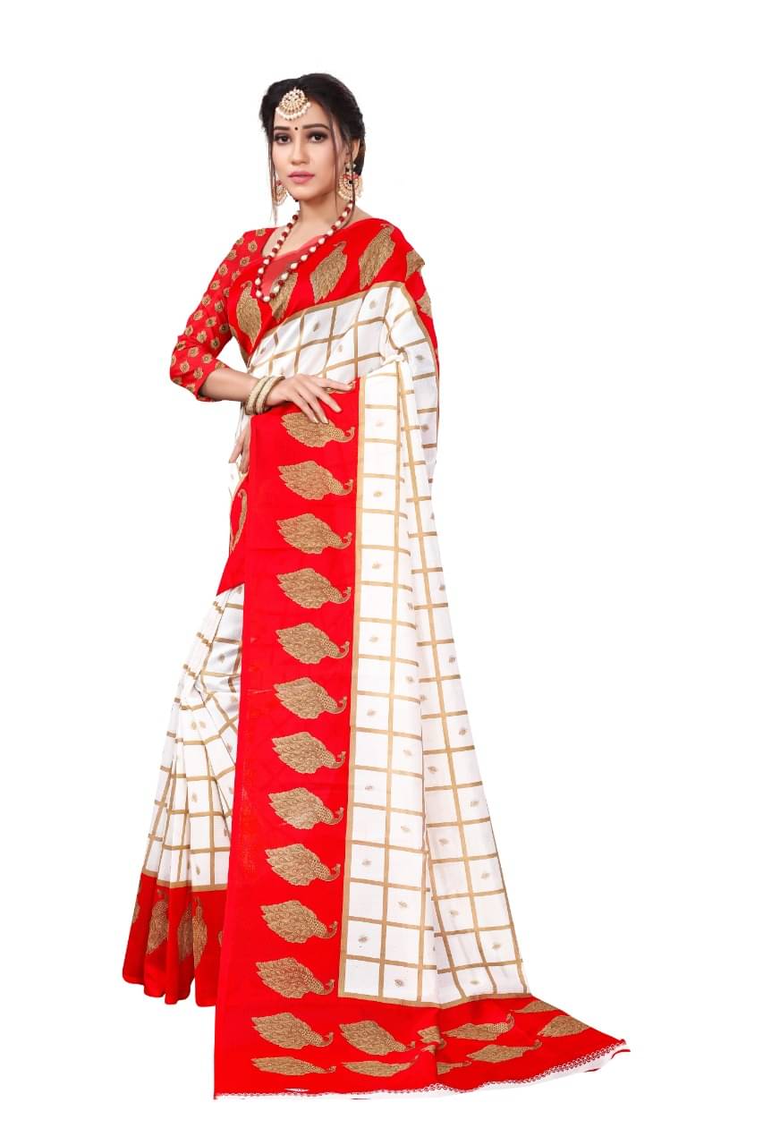 Maayro Mysore Silk Printed Saree With Unstitched Blouse Piece ( Red ) Maayro Mysore Silk Printed Saree With Unstitched Blouse Piece ( Red )