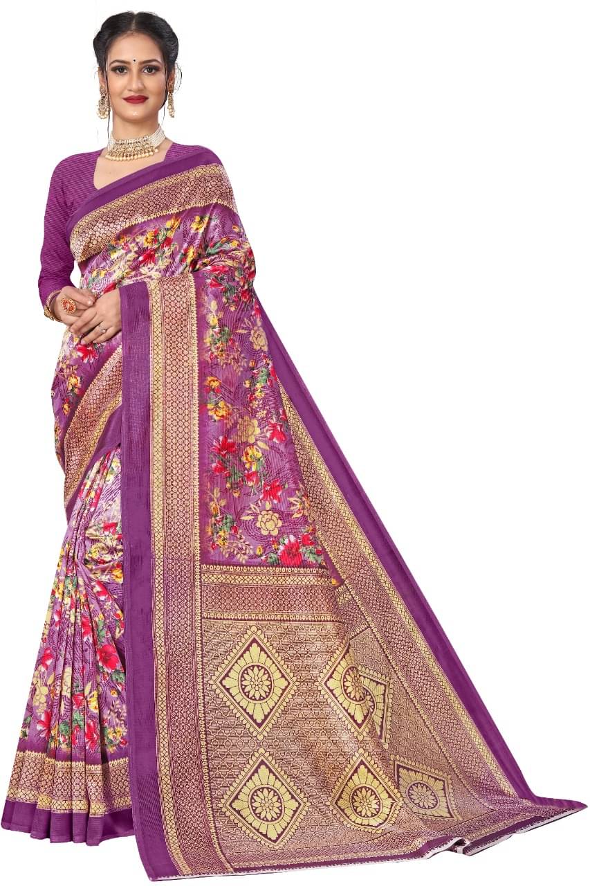    			Maayro Mysore Silk Printed Saree With Unstitched Blouse Piece ( Multicolor )
