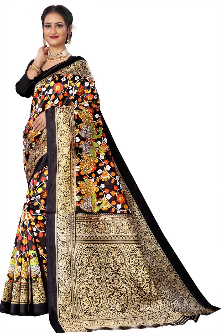 Maayro Mysore Silk Printed Saree With Unstitched Blouse Piece ( Multicolor ) Maayro Mysore Silk Printed Saree With Unstitched Blouse Piece ( Multicolor )