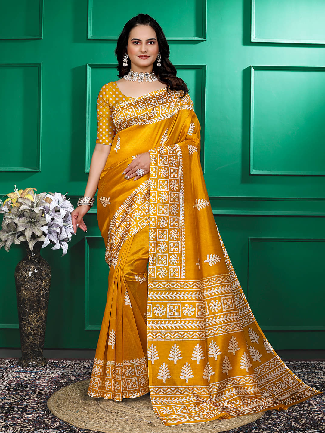 Maayro Mysore Silk Printed Saree With Unstitched Blouse Piece ( Yellow )     			Maayro Mysore Silk Printed Saree With Unstitched Blouse Piece ( Yellow )