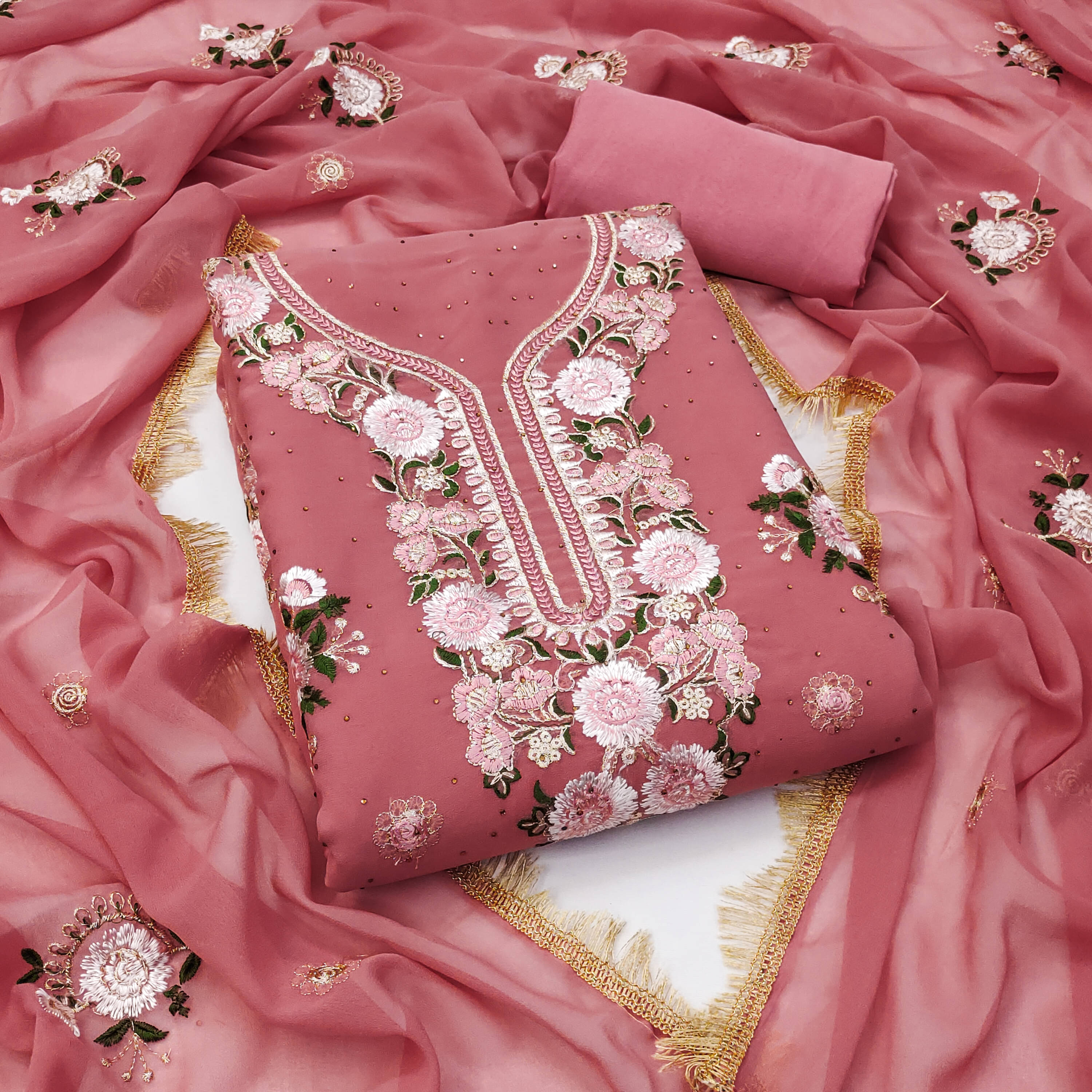 Nayanthara Trends Women Georgette Unstitched Dress Material ( Peach ) Nayanthara Trends Women Georgette Unstitched Dress Material ( Peach )