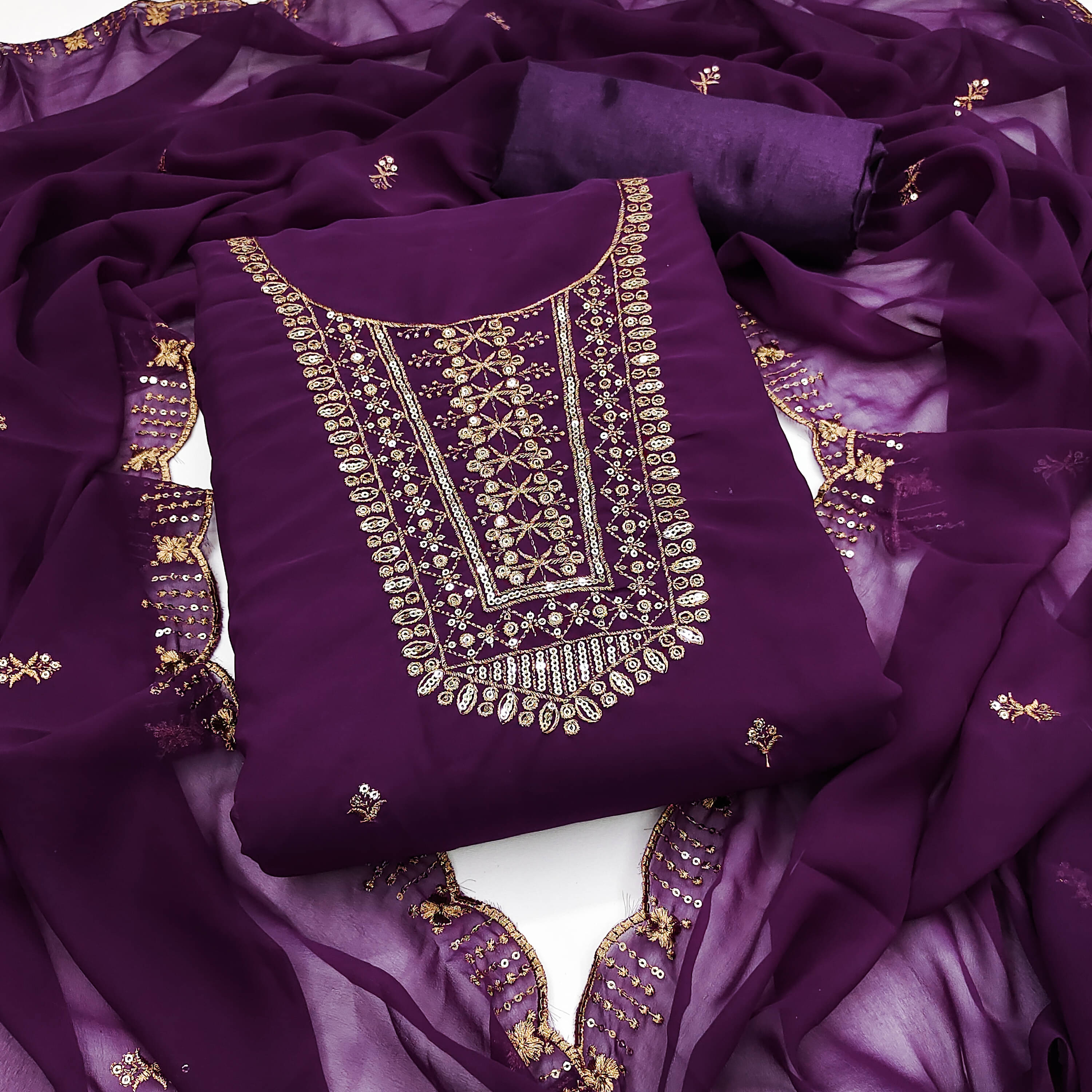     			Nayanthara Trends Women Georgette Unstitched Dress Material ( Purple )