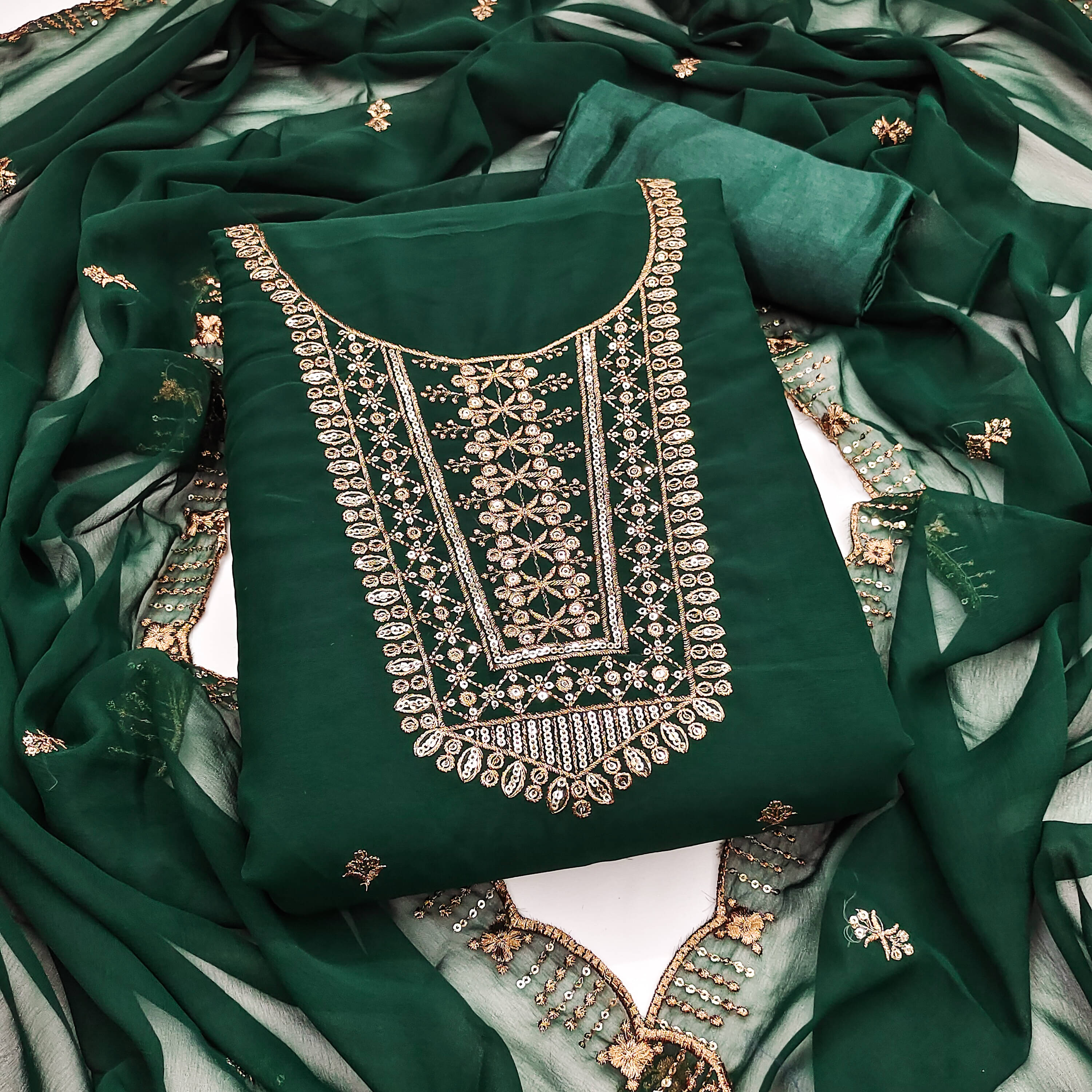 Nayanthara Trends Women Georgette Unstitched Dress Material ( Green )     			Nayanthara Trends Women Georgette Unstitched Dress Material ( Green )